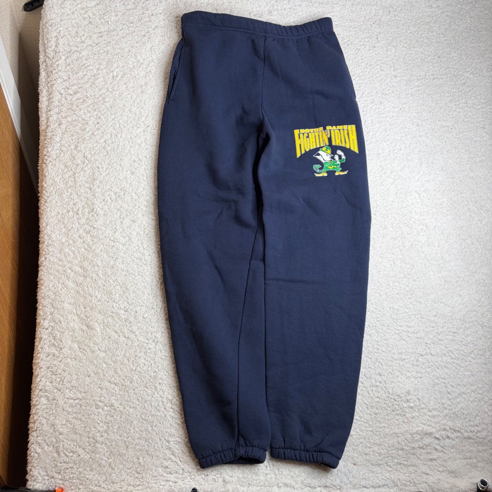 80s 90s Notre Dame Fighting Irish Sweatpants Navy Blue USA made vntg Mens Medium